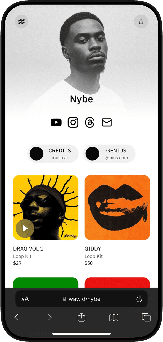 An image of a phone displaying a SoundPage storefront